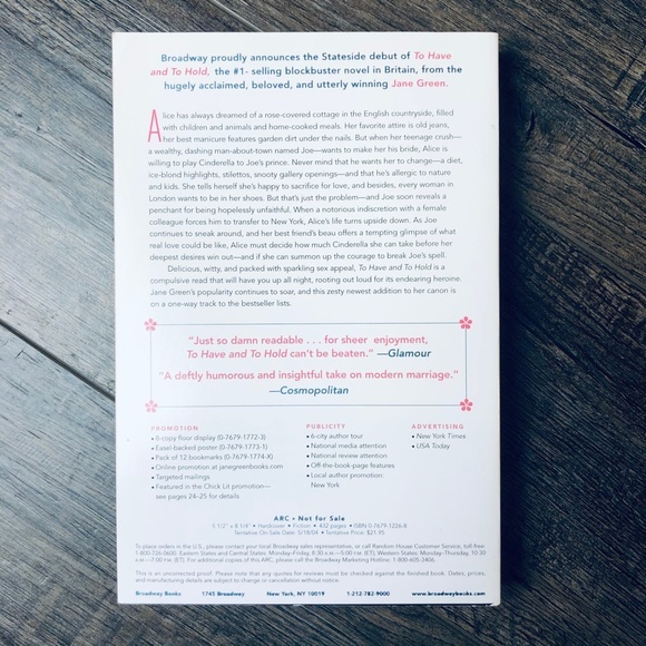 To Have and to Hold by Jane Green (ARC Uncorrected - Picture 2 of 2